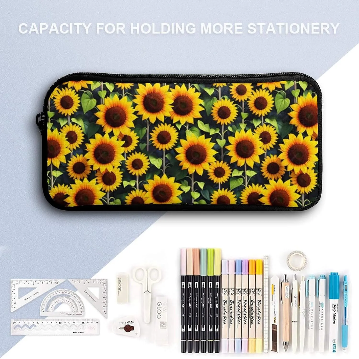 Sunflower Backpack with Lunch Box & Pencil Case, 16 Inch Cute Sunflowers Themed Bookbag, Adjustable Lightweight Large Capacity, Colorful Daily Casual Backpacks Set with Lunch Bag