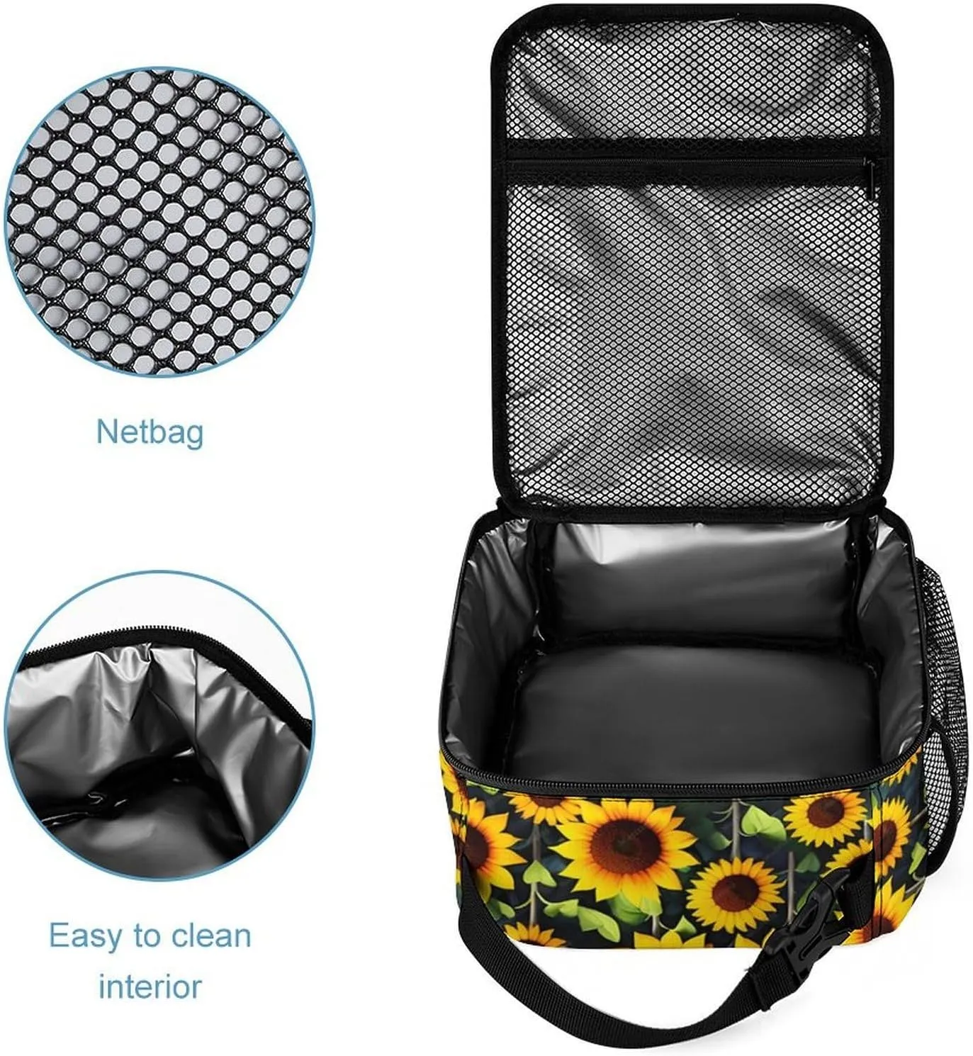 Sunflower Backpack with Lunch Box & Pencil Case, 16 Inch Cute Sunflowers Themed Bookbag, Adjustable Lightweight Large Capacity, Colorful Daily Casual Backpacks Set with Lunch Bag