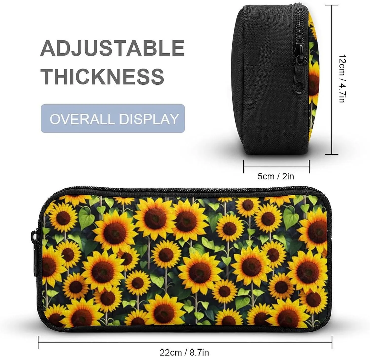 Sunflower Backpack with Lunch Box & Pencil Case, 16 Inch Cute Sunflowers Themed Bookbag, Adjustable Lightweight Large Capacity, Colorful Daily Casual Backpacks Set with Lunch Bag