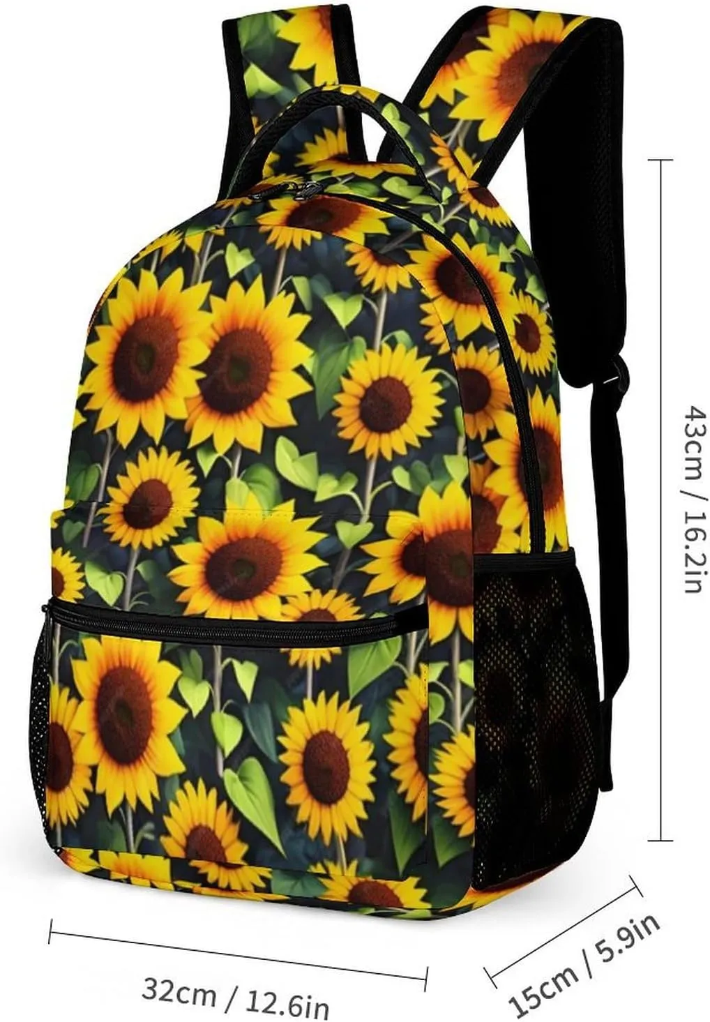 Sunflower Backpack with Lunch Box & Pencil Case, 16 Inch Cute Sunflowers Themed Bookbag, Adjustable Lightweight Large Capacity, Colorful Daily Casual Backpacks Set with Lunch Bag