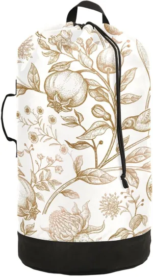 susiyo Exotic Flowers and Pomegranate Fruits Laundry Bag with Shoulder Straps Large Drawstring Laundry Bag for Dorm Apartment