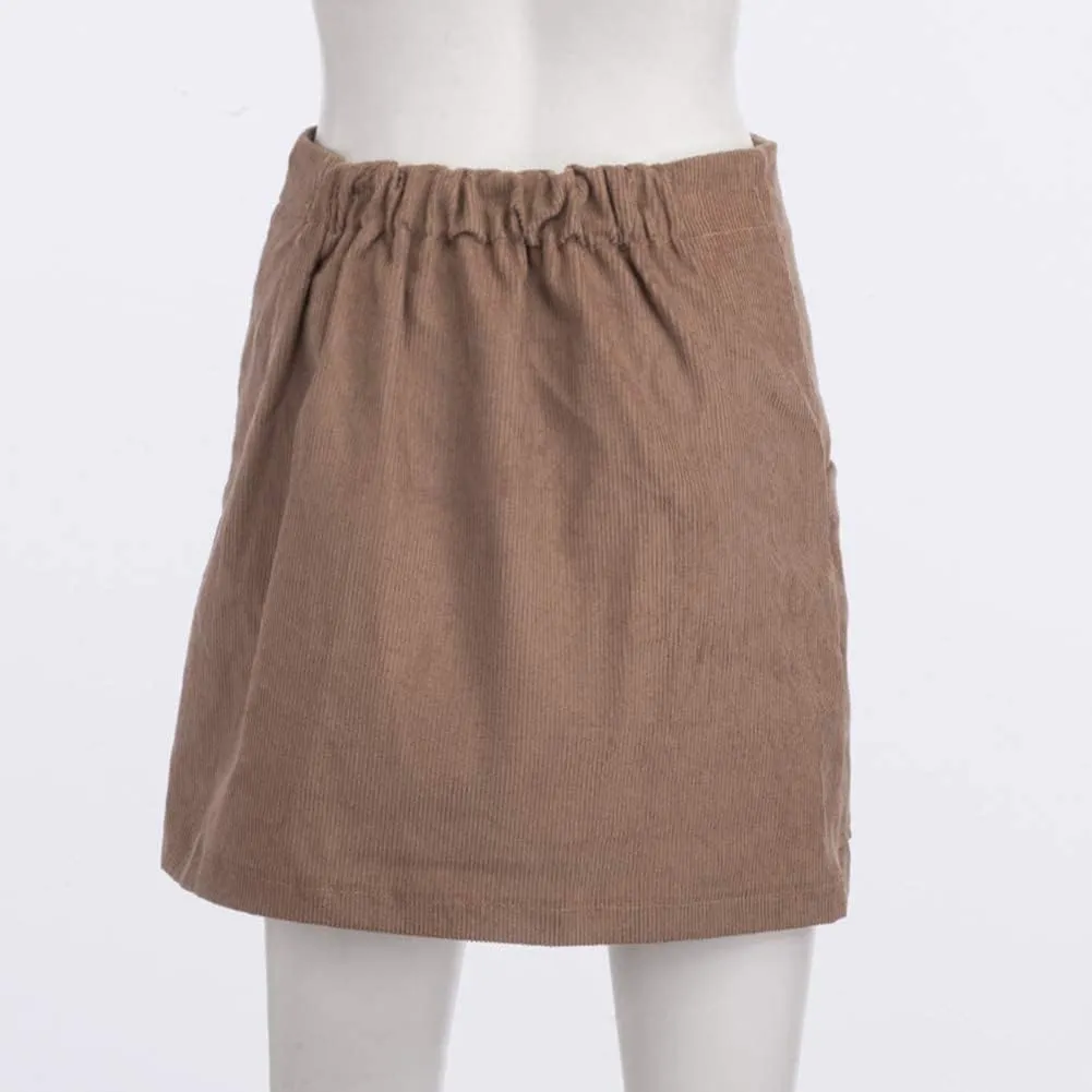 Susupeng Women High Waist Soft Faux Suede Button Down Skirt Slim Back Zip Side Pocket Mini Skirts