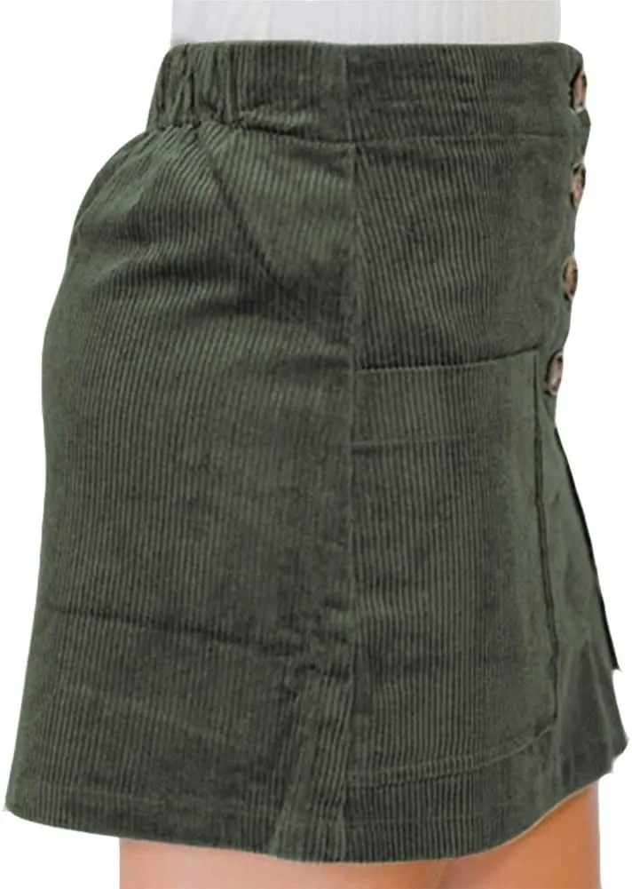 Susupeng Women High Waist Soft Faux Suede Button Down Skirt Slim Back Zip Side Pocket Mini Skirts
