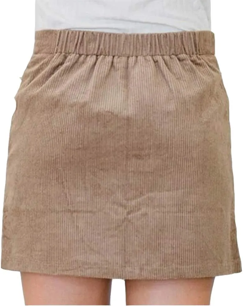 Susupeng Women High Waist Soft Faux Suede Button Down Skirt Slim Back Zip Side Pocket Mini Skirts
