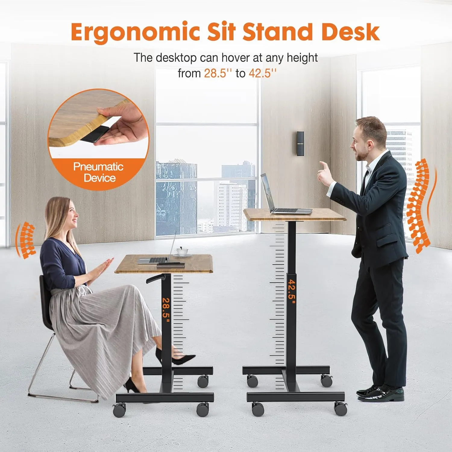 Sweetcrispy Small Mobile Standing Desk, Rolling Laptop Computer Carts, Portable Laptop Desk with Wheels, Adjustable Height Table for Home Office, Brown