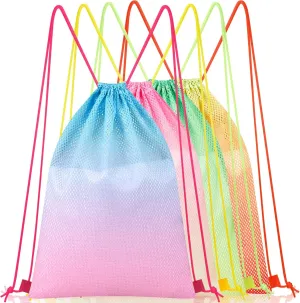 Sweetude 4 Pieces Mesh Drawstring Backpack Colorful Mesh Drawstring Bags Beach Bag for Swimming Gym Lightweight Swim Backpack Heavy Duty Sackpack for Adult Swimming Gear Sport