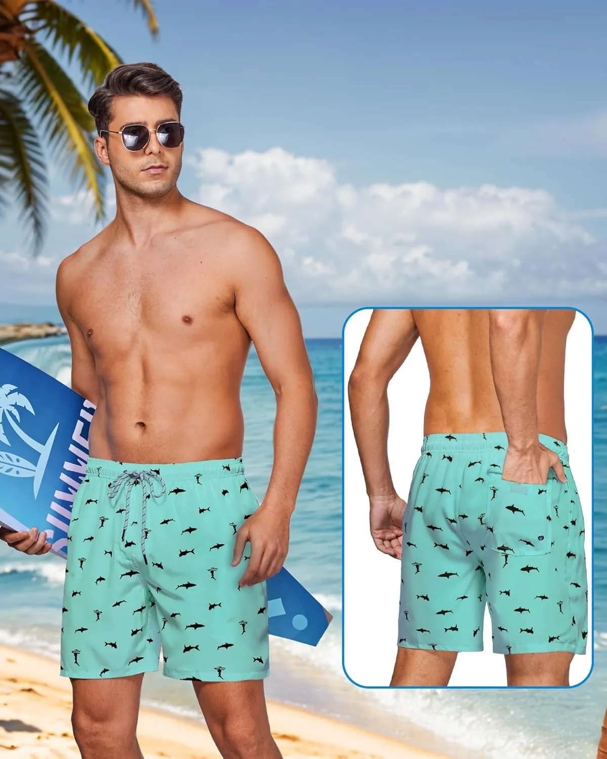 Swim Trunks Mens 7 Inch Bathing Suit with Mesh Liner Men's Stretch Swimwear Quick Dry Swimsuit Beach Shorts