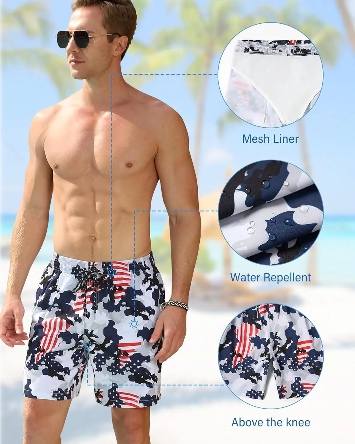 Swim Trunks Mens 7 Inch Bathing Suit with Mesh Liner Men's Stretch Swimwear Quick Dry Swimsuit Beach Shorts