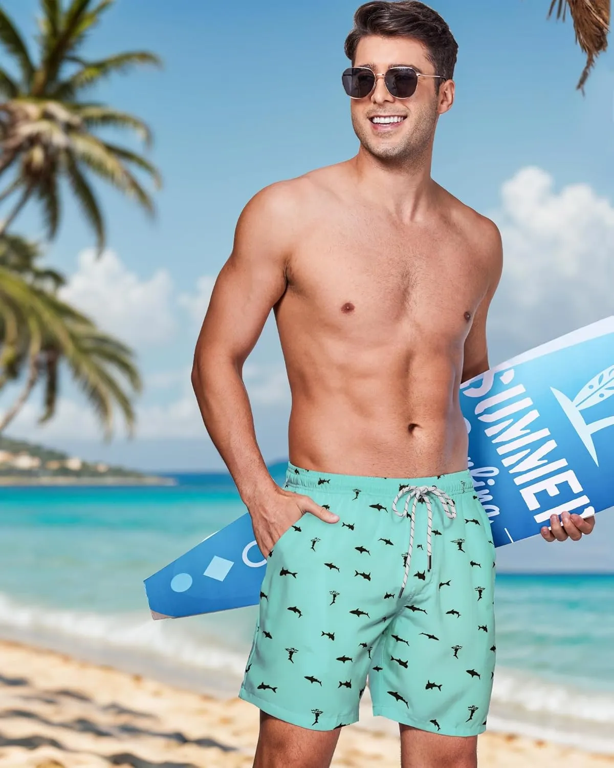Swim Trunks Mens 7 Inch Bathing Suit with Mesh Liner Men's Stretch Swimwear Quick Dry Swimsuit Beach Shorts
