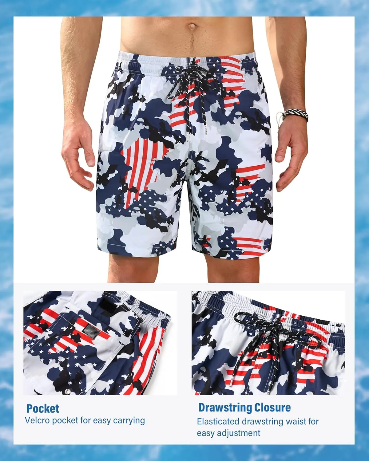 Swim Trunks Mens 7 Inch Bathing Suit with Mesh Liner Men's Stretch Swimwear Quick Dry Swimsuit Beach Shorts
