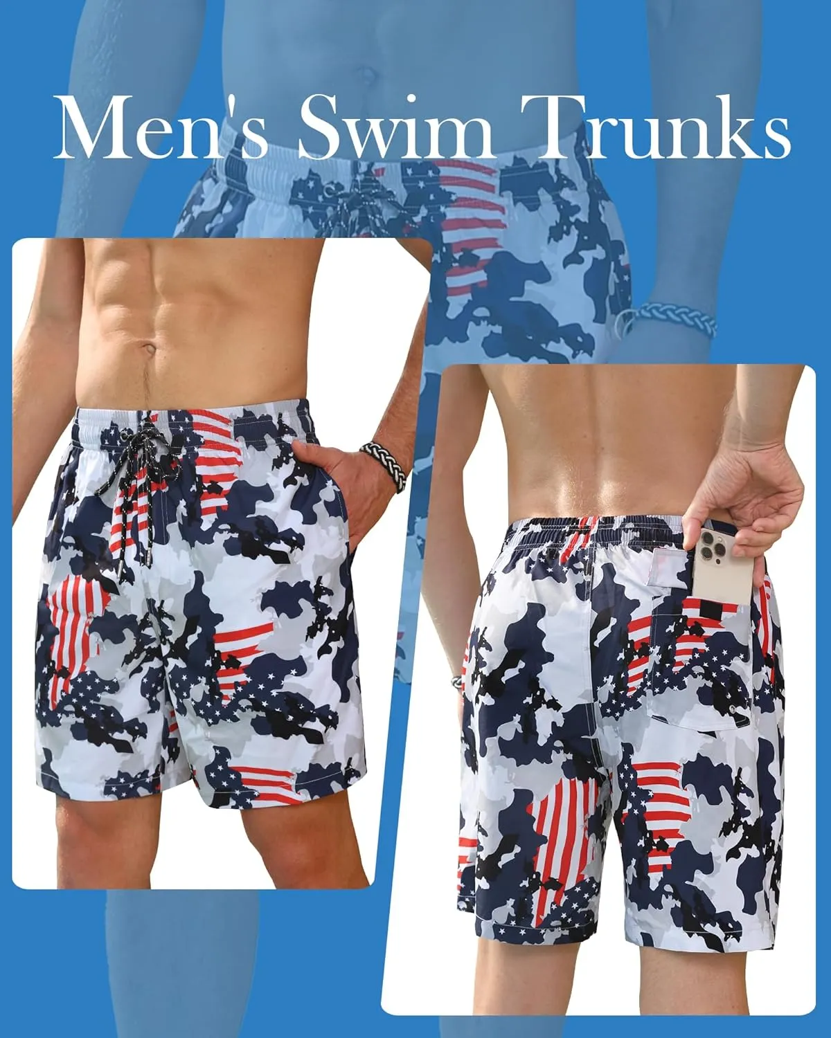 Swim Trunks Mens 7 Inch Bathing Suit with Mesh Liner Men's Stretch Swimwear Quick Dry Swimsuit Beach Shorts