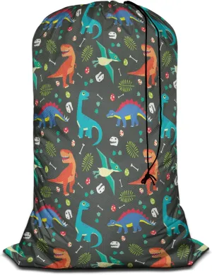 Swono Dino Laundry Bags for Travel, Home, Camping and Gym Animal Seamless Pattern Colorful Adorable Cartoon Eggs Leaf 28" x 40", Football Grid Oxford Cloth