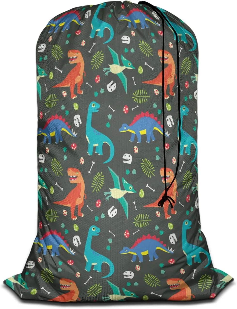 Swono Dino Laundry Bags for Travel, Home, Camping and Gym Animal Seamless Pattern Colorful Adorable Cartoon Eggs Leaf 28" x 40", Football Grid Oxford Cloth