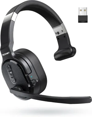 TECKNET Trucker Bluetooth Headset, AI Noise Canceling 70h Wireless Headphones Bluetooth with Microphone & Dongle, ENC Headset with Mute for PC Phone Laptop Office Home, All Day Comfort
