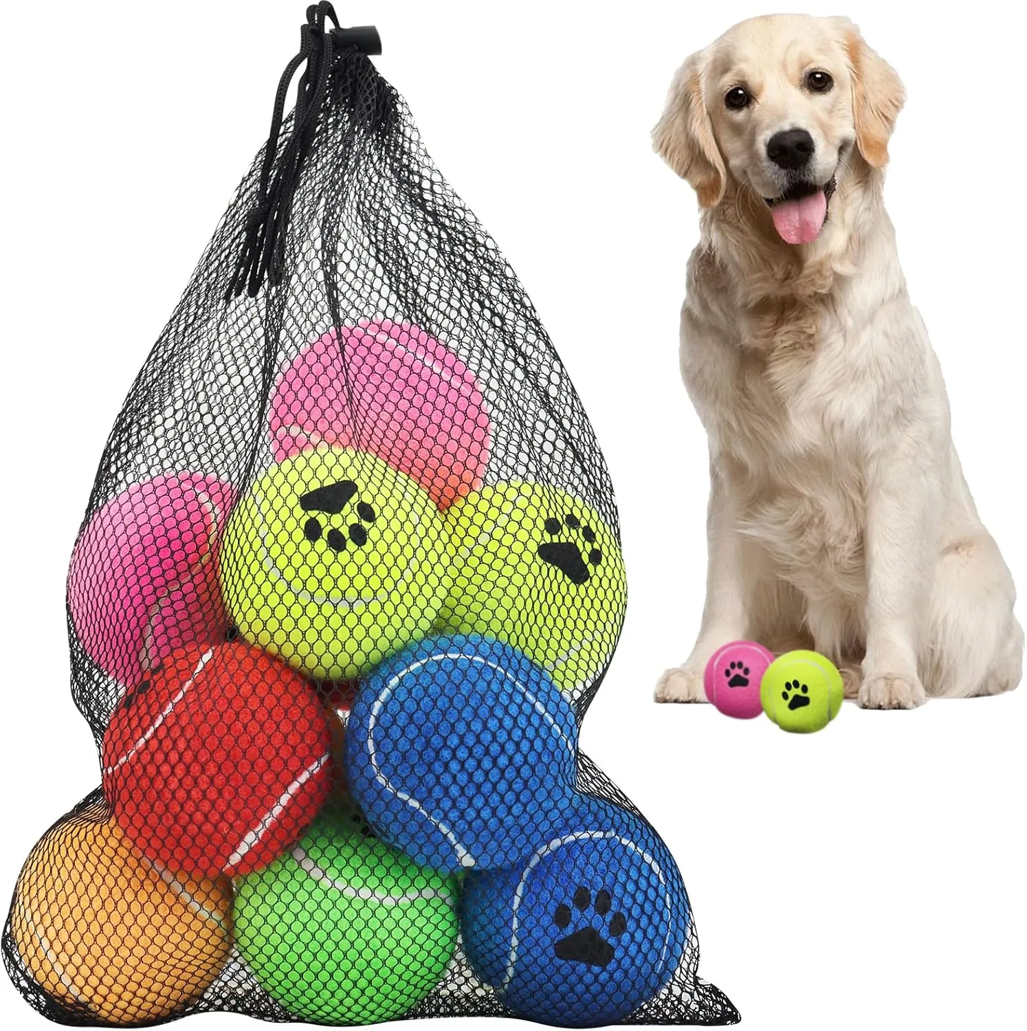 Tennis Balls for Dogs Pack of 12 Colorful Easy Catching Pet Toy Ball (No Squeak-2.5inch-6colors)