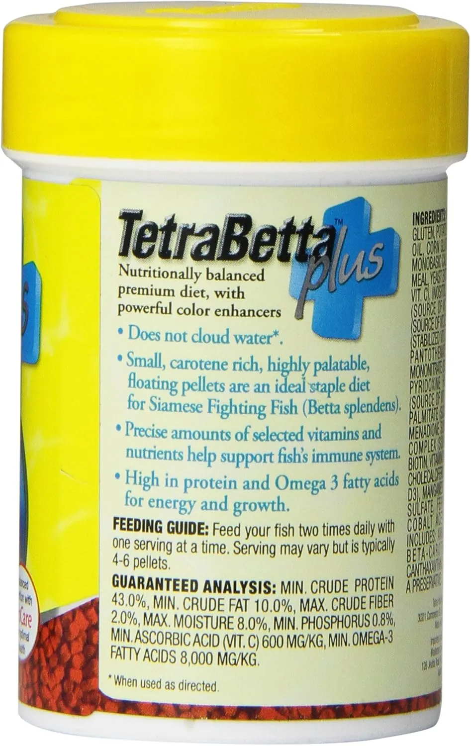 TetraBetta Plus Floating Mini Pellets, Fish Food with Natural Color Enhancer, 1.2 Ounces (Pack of 2)