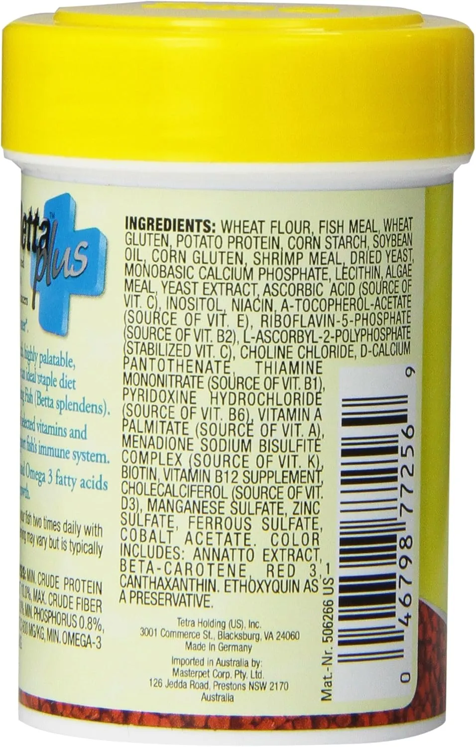 TetraBetta Plus Floating Mini Pellets, Fish Food with Natural Color Enhancer, 1.2 Ounces (Pack of 2)