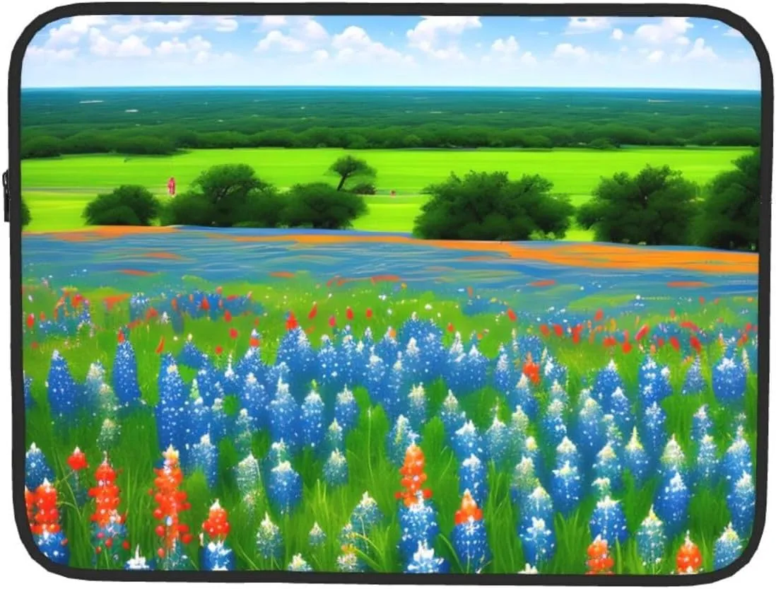 Texas Bluebonnets Scenery Pattern Shockproof Portable Laptop 17 inch Sleeve Bag for Men and Women - Ideal for Business Travel, School, and Daily Use