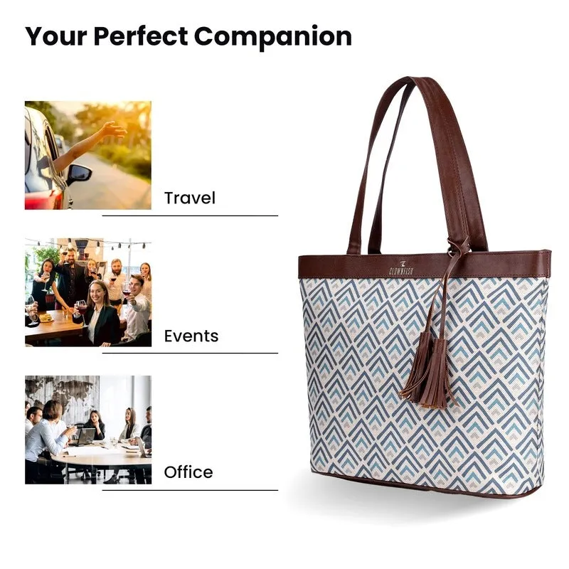 THE CLOWNFISH Casey series 15.6 inch Laptop Bag For Women Printed Handicraft Fabric & Faux Leather Office Bag Briefcase Hand Messenger bag Tote Business Bag (White)