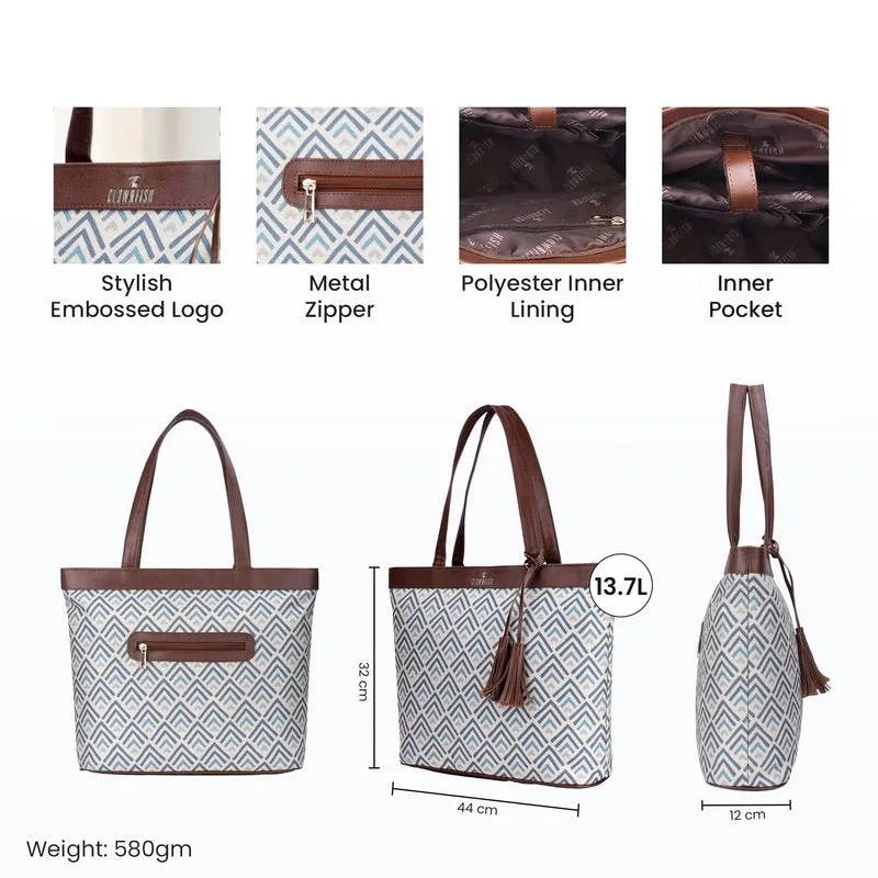 THE CLOWNFISH Casey series 15.6 inch Laptop Bag For Women Printed Handicraft Fabric & Faux Leather Office Bag Briefcase Hand Messenger bag Tote Business Bag (White)
