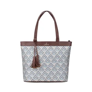 THE CLOWNFISH Casey series 15.6 inch Laptop Bag For Women Printed Handicraft Fabric & Faux Leather Office Bag Briefcase Hand Messenger bag Tote Business Bag (White)