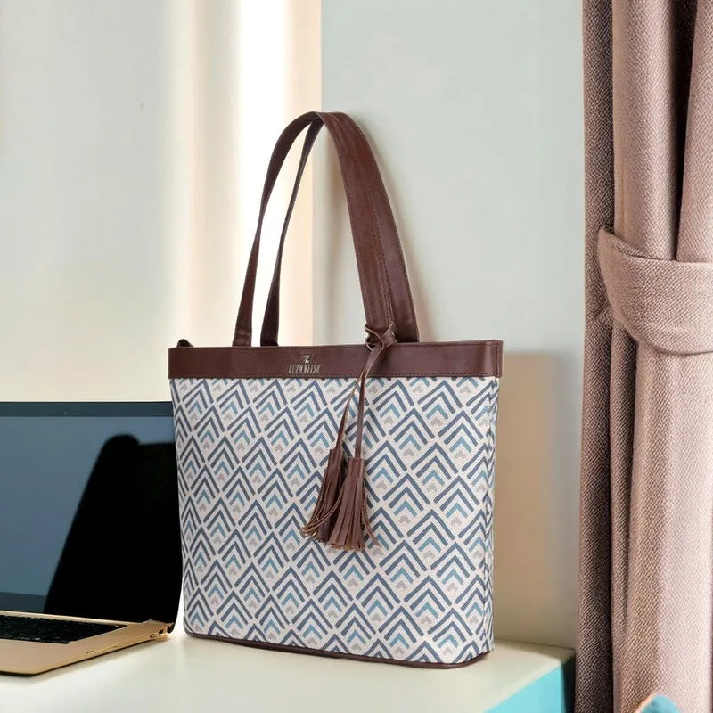 THE CLOWNFISH Casey series 15.6 inch Laptop Bag For Women Printed Handicraft Fabric & Faux Leather Office Bag Briefcase Hand Messenger bag Tote Business Bag (White)