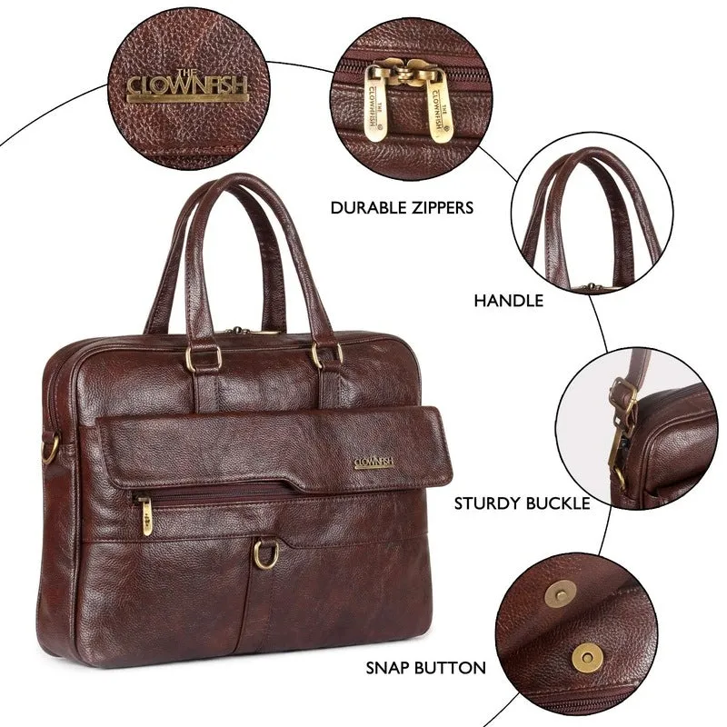THE CLOWNFISH Passion Laptop Briefcase - Stylish, Spacious | 15.6 inch | Dark Brown