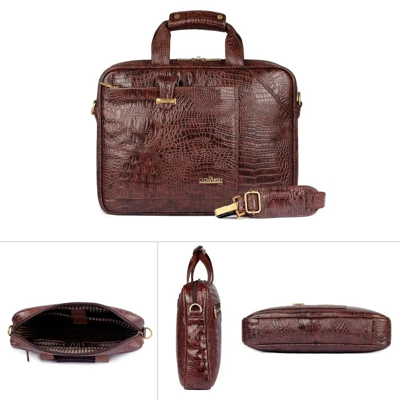 THE CLOWNFISH TCFLBFL-ABRS156RU42 Crocadila Laptop Bag - Premium Leatherette | Laptop Compartment | 15.6 Inch | Rust