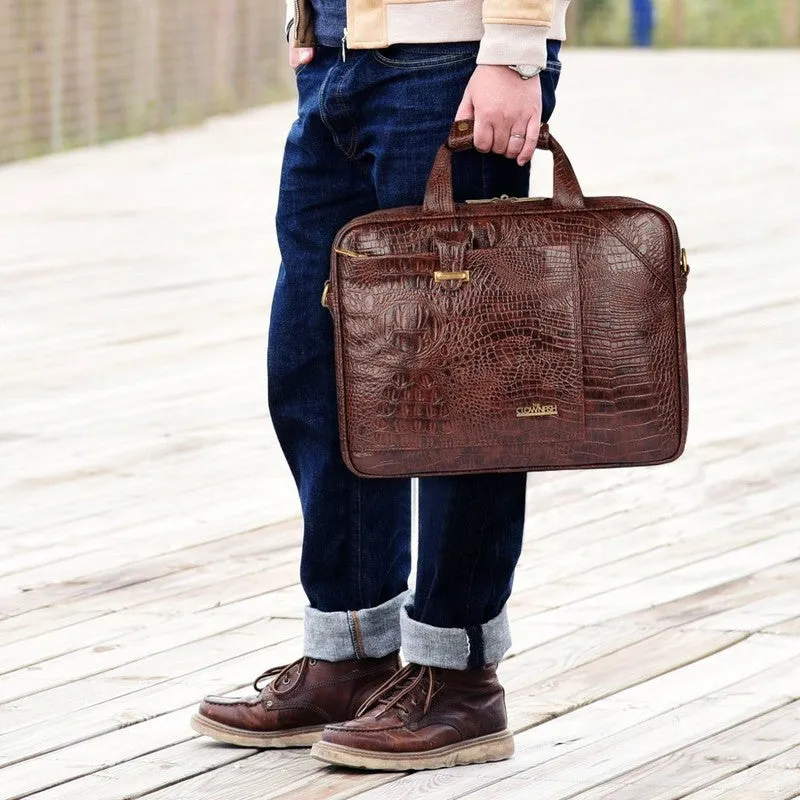 THE CLOWNFISH TCFLBFL-ABRS156RU42 Crocadila Laptop Bag - Premium Leatherette | Laptop Compartment | 15.6 Inch | Rust