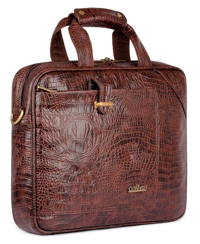 THE CLOWNFISH TCFLBFL-ABRS156RU42 Crocadila Laptop Bag - Premium Leatherette | Laptop Compartment | 15.6 Inch | Rust