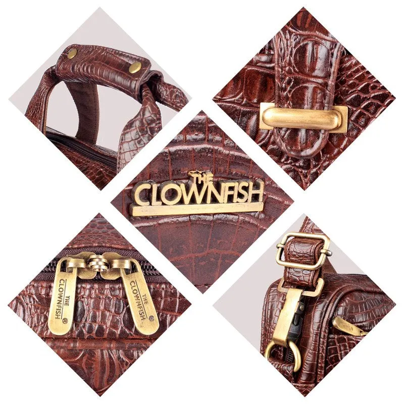 THE CLOWNFISH TCFLBFL-ABRS156RU42 Crocadila Laptop Bag - Premium Leatherette | Laptop Compartment | 15.6 Inch | Rust