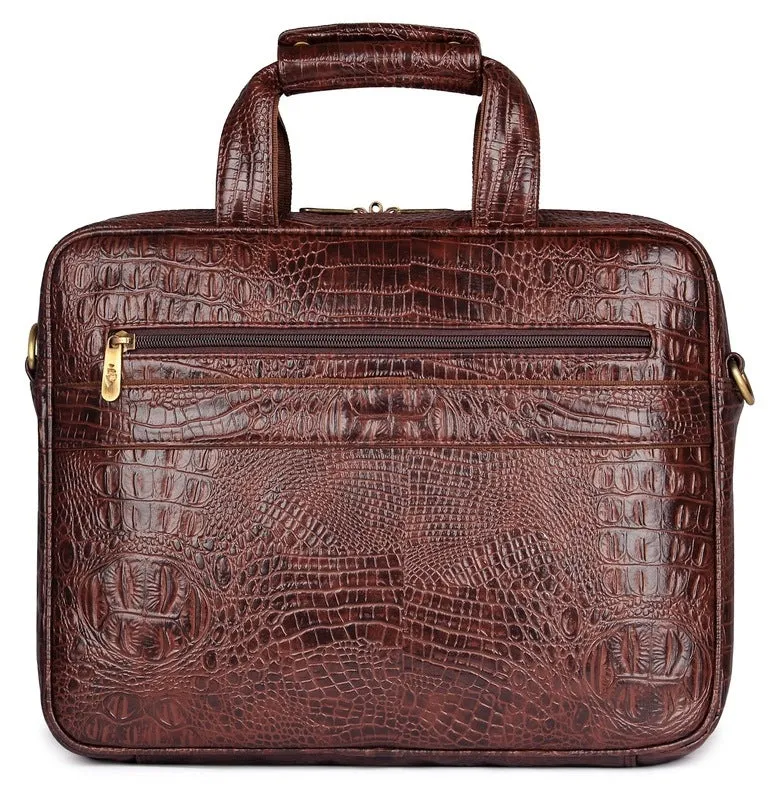 THE CLOWNFISH TCFLBFL-ABRS156RU42 Crocadila Laptop Bag - Premium Leatherette | Laptop Compartment | 15.6 Inch | Rust