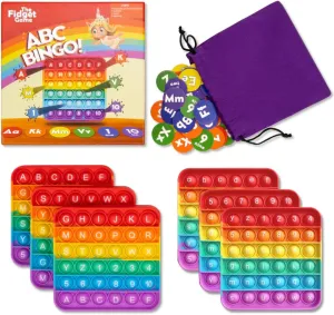 The Fidget Game ABC Bingo, Games for Kids - Six Educational Alphabet Bingo Popping Mats for Preschool, Toddlers, Kindergarten - Learning Activities for 2-6 Players 3  Years