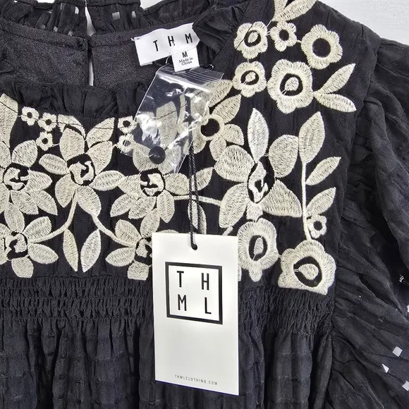 THML Embroidered Black Dress Size Medium NWT