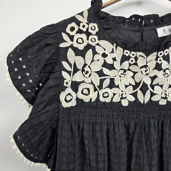 THML Embroidered Black Dress Size Medium NWT