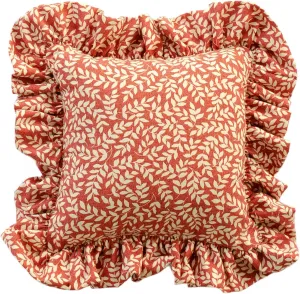 Thomasville At Home Bouvier Red Leaf Ruffled Pillow, (1) Pillow with Filler, Indoor, Cotton