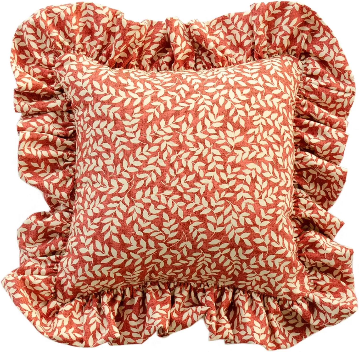 Thomasville At Home Bouvier Red Leaf Ruffled Pillow, (1) Pillow with Filler, Indoor, Cotton