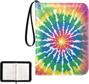 Tie Dye Colorful Pattern Card Binder 4 Pocket, Trading Card Holder Fits 400 Game Cards with 50 Removable Sleeves, MTG Card Case Standard Size