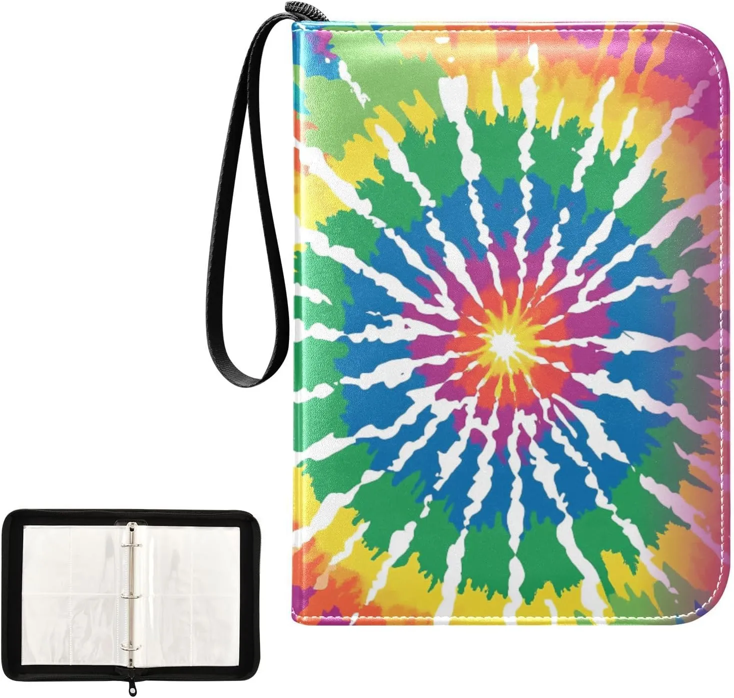 Tie Dye Colorful Pattern Card Binder 4 Pocket, Trading Card Holder Fits 400 Game Cards with 50 Removable Sleeves, MTG Card Case Standard Size