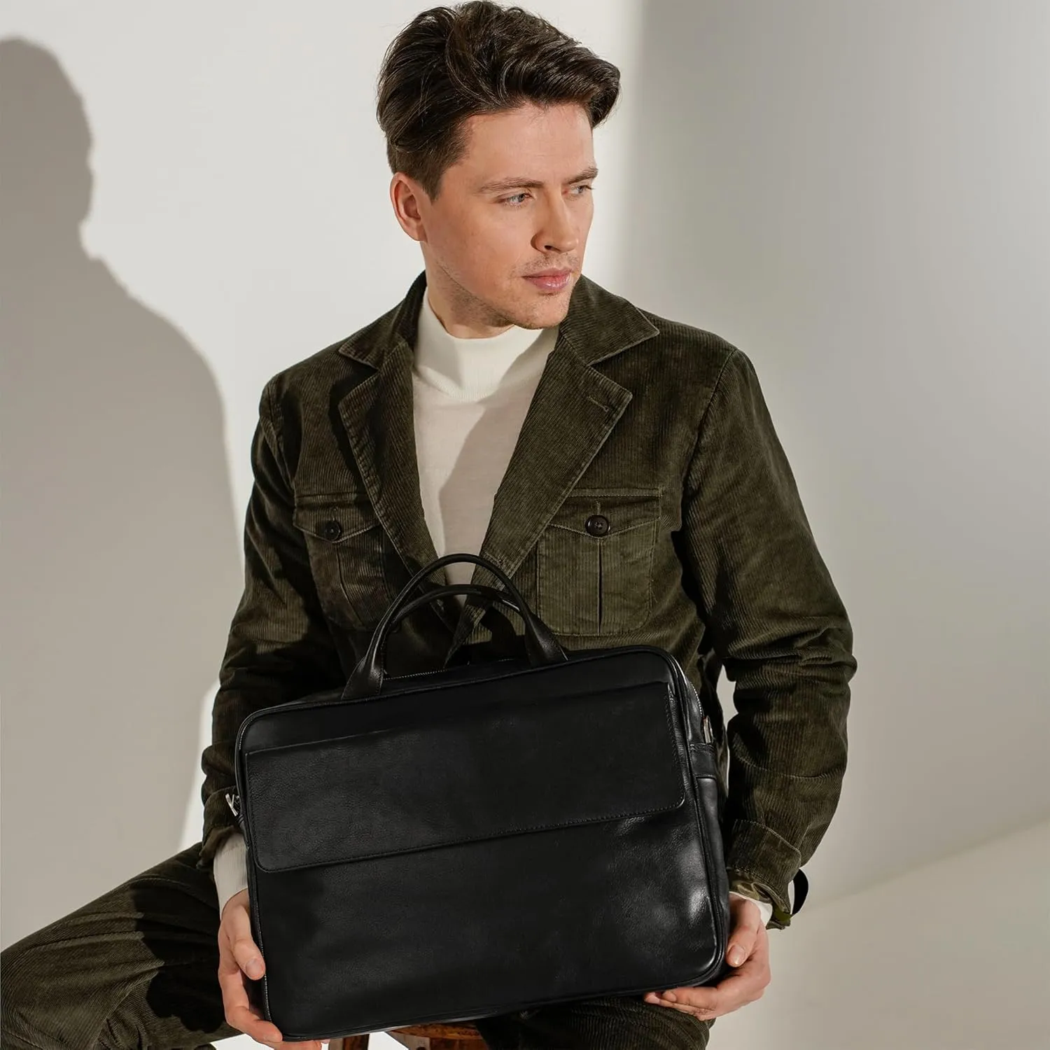 Time Resistance Leather Briefcase - Italian Handmade Leather Laptop Bag - Handbag for Men - Professional Computer Case