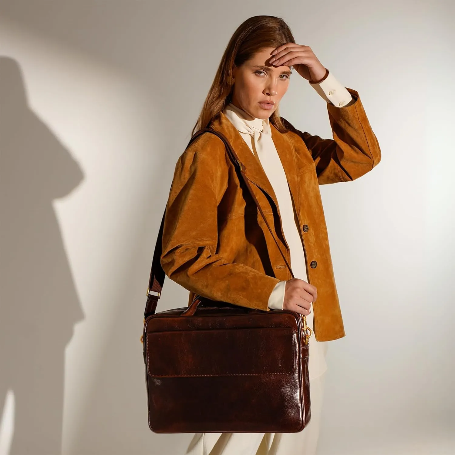 Time Resistance Leather Briefcase - Italian Handmade Leather Laptop Bag - Handbag for Men - Professional Computer Case