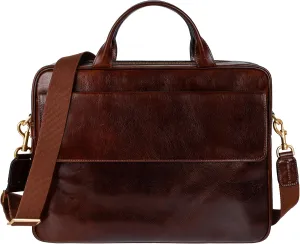 Time Resistance Leather Briefcase - Italian Handmade Leather Laptop Bag - Handbag for Men - Professional Computer Case