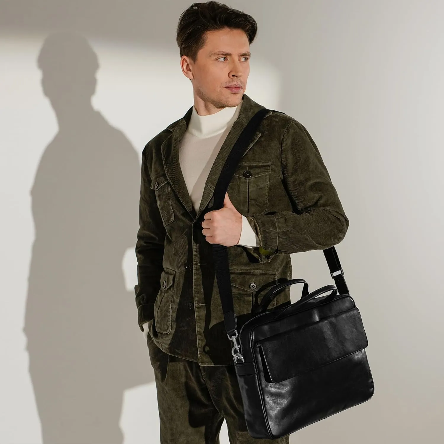Time Resistance Leather Briefcase - Italian Handmade Leather Laptop Bag - Handbag for Men - Professional Computer Case