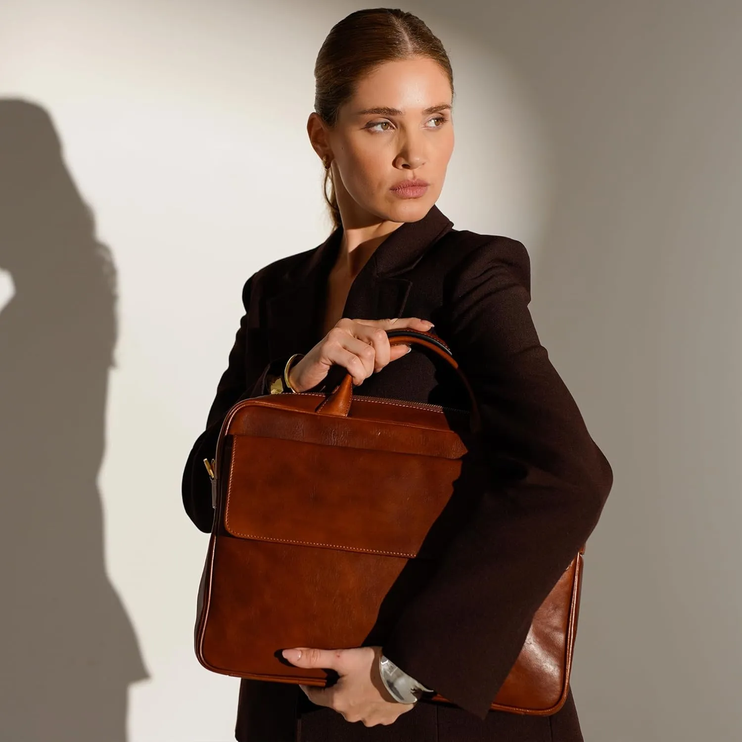 Time Resistance Leather Briefcase - Italian Handmade Leather Laptop Bag - Handbag for Men - Professional Computer Case