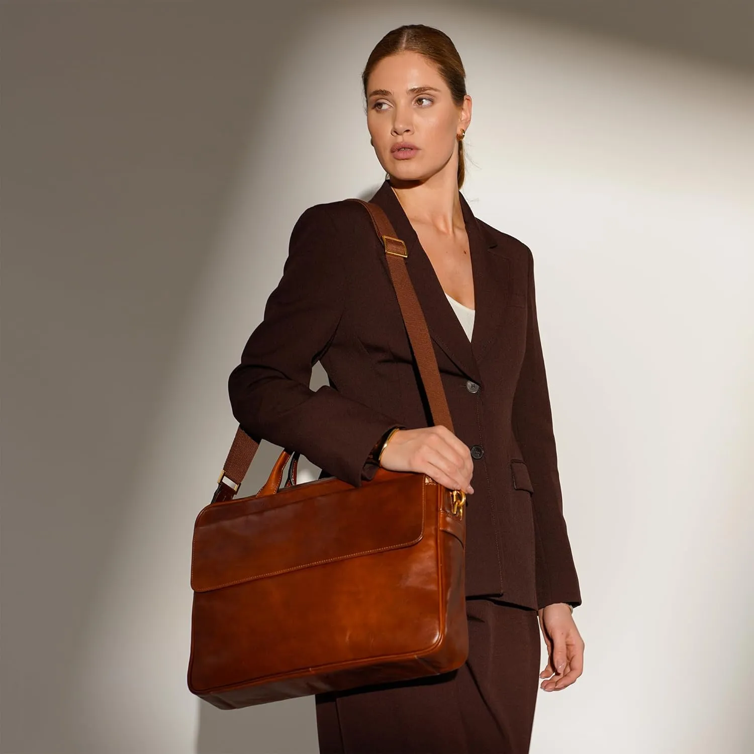 Time Resistance Leather Briefcase - Italian Handmade Leather Laptop Bag - Handbag for Men - Professional Computer Case