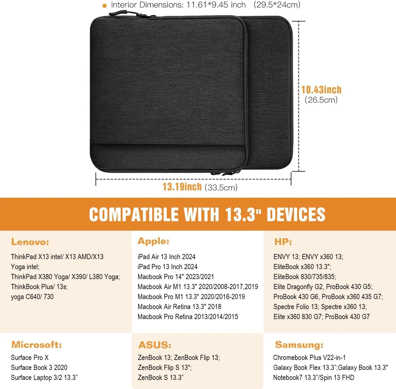 TiMOVO 13.3-14 Inch Laptop Sleeve Carrying Bag with Pockets for iPad Air 13 Inch 2024,iPad Pro 13 Inch 2024,MacBook Air 2022-2018,MacBook Pro M2/M2/M1 Pro/M1 Max,Galaxy Tab S9 /S8  12.4",Black