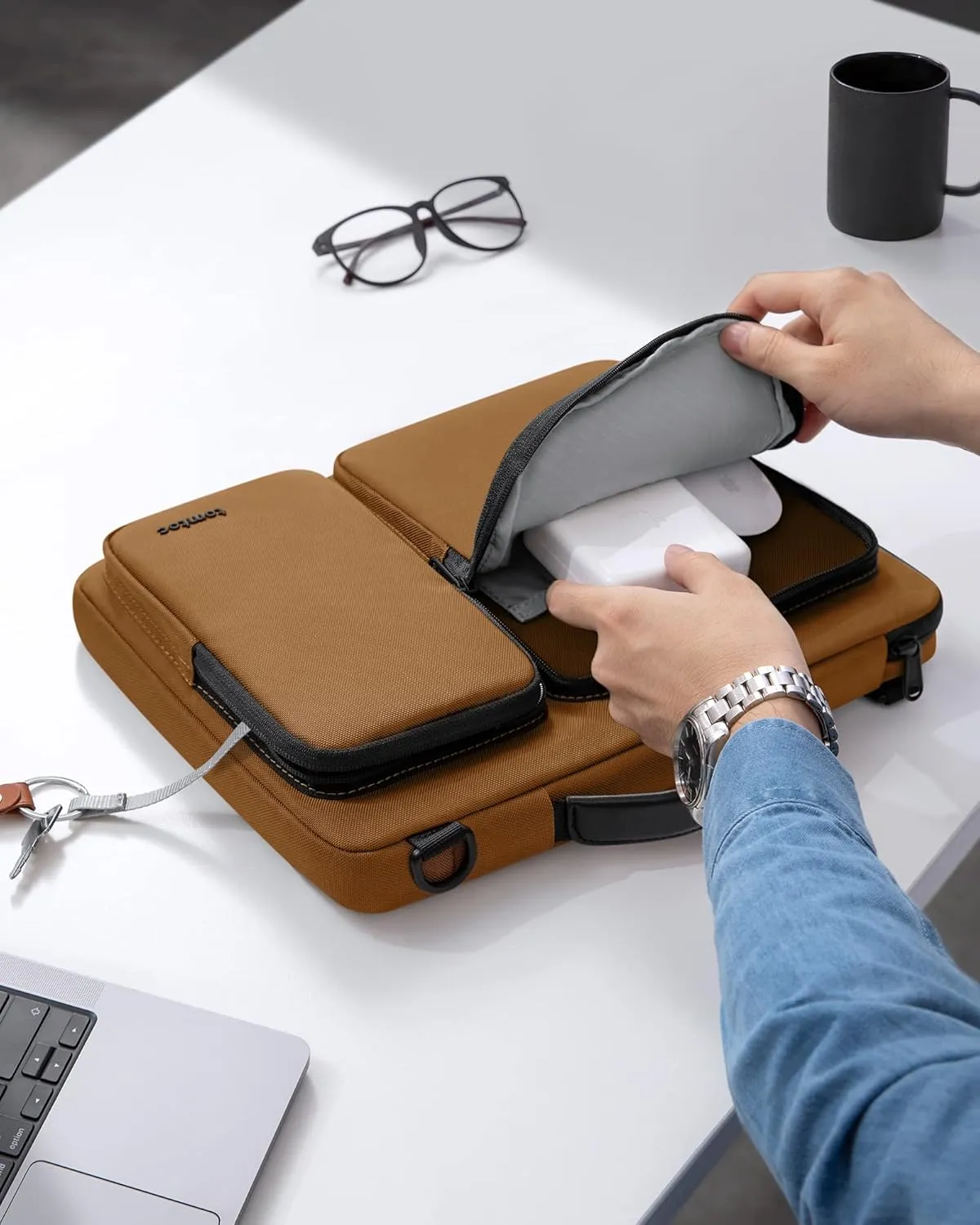 tomtoc 360 Protective Laptop Shoulder Bag for 13 Inch 2025 MacBook Air M4/A3240, M3/A3113, M2/A2681, M1/A2337, MacBook Pro M2/M1, 13-in Surface Pro 11th AI/10/9, Water-resistant Accessory Case