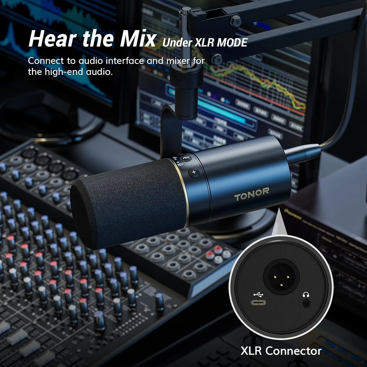 TONOR Dynamic Microphone, XLR/USB Microphone for Podcast, Recording, Streaming, Gaming, XLR Cardioid Studio Mic with Quick Mute, 3.5mm Headphone Jack, Volume Control, Mic with Boom Arm, White, TD510 