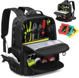 Tool Backpack,Heavy Duty Tool Bags for Men,Tool Storage Organizer Bag With 3 Tool Pouches for Electrician/Industrial/Construction/Tactical/Hvac Techs/Repairman Work
