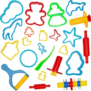 Tool Kit for Kids - Party Pack w/Animal Shapes - Includes 24 Colorful Cutters, Molds, & Accessories for Air Dry Clay & Dough